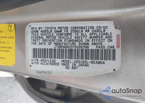 2000 Lexus Gs 400 из США, поврежденный, VIN JT8BH68X3Y0026396